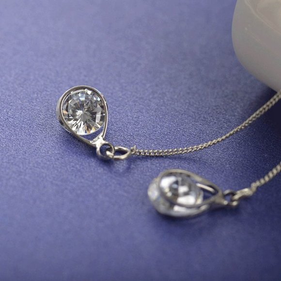 S925 Water Drop Chain Threader Earrings - Picture 3 of 11